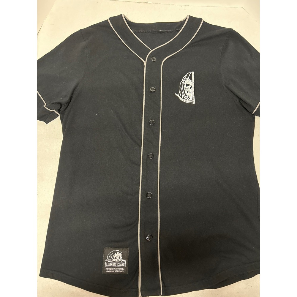Lurking Class Mens Black Grim Reaper  Goth‎ Skater Baseball Jersey Shirt Size L